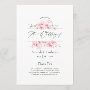 Pink Cherry Blossom Geometric Spring Wedding Program