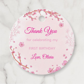 Pink Cherry Blossom Girl’s First Birthday Favour Tags