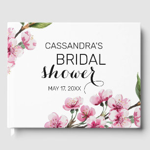 Pink Cherry Blossom Greenery Bridal Shower Guest Book