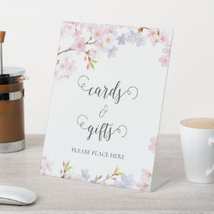 Pink Cherry Blossom in Bloom Garden Bridal Shower Pedestal Sign
