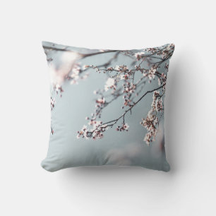 PINK CHERRY BLOSSOM IN CLOSE UP PHOTOGRAPHY THROW PILLOW