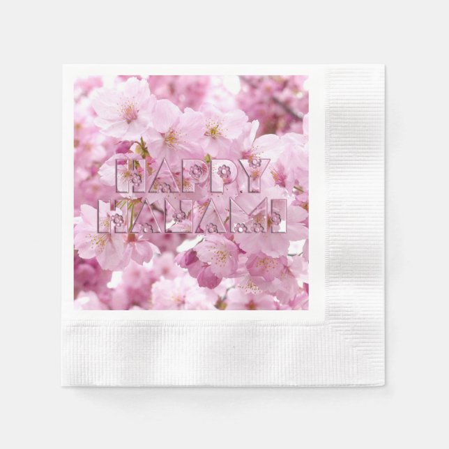 Pink Cherry Blossom Japanese Festival Happy Hanami Napkin (Front)