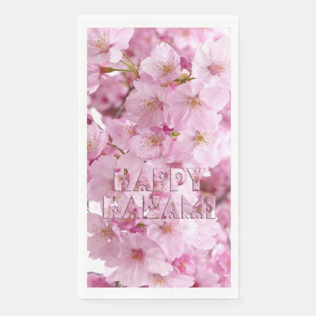 Pink Cherry Blossom Japanese Festival Happy Hanami Napkin (Front)
