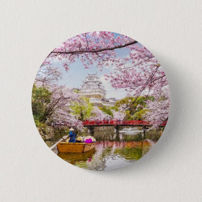 Pink Cherry Blossom Japanese Garden custom 2 Inch Round Button (Front)