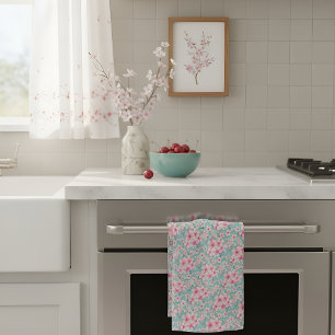 Pink cherry blossom kitchen towel