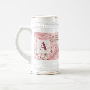 Pink cherry blossom monogram beer stein