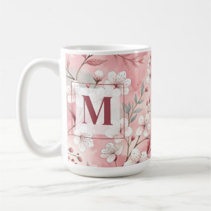 Pink cherry blossom monogram coffee mug