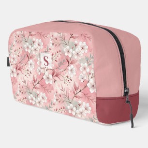 Pink cherry blossom monogram dopp kit