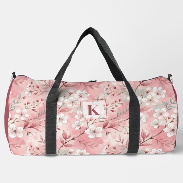 Pink cherry blossom monogram duffle bag (Front)