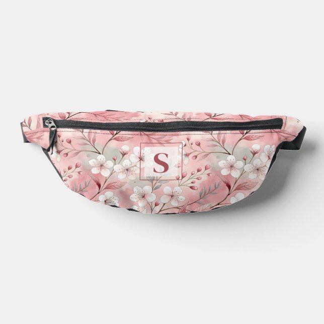 Pink cherry blossom monogram fanny pack (Lay Down)