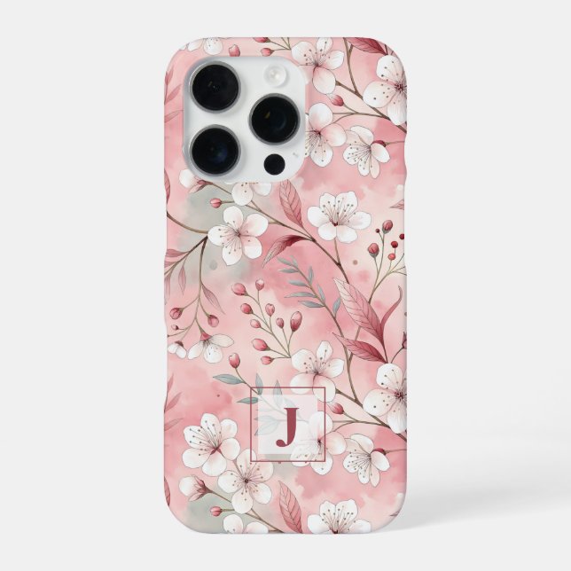 Pink cherry blossom monogram iPhone case (Back)