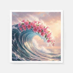  Pink Cherry Blossom Ocean Wave Surreal  Napkin