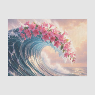 Pink Cherry Blossom Ocean Wave Surreal Tissue Paper