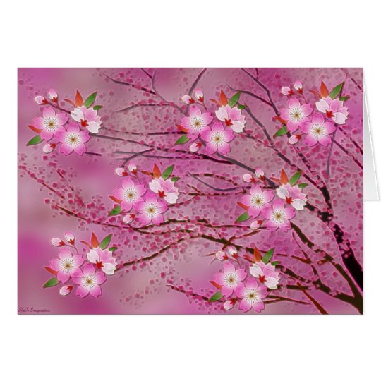 Pink Cherry Blossom Origami Art Card