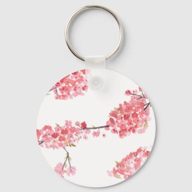 Pink cherry blossom painting keychain (Front)