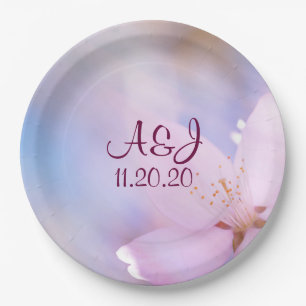 Pink cherry blossom paper plate