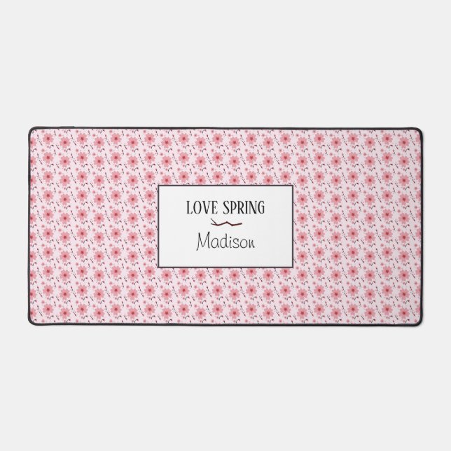 Pink Cherry Blossom Pattern Love Spring Desk Mat (Front)
