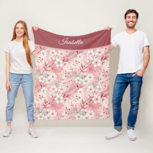 Pink cherry blossom Personalized Fleece Blanket