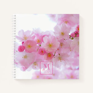 Pink Cherry Blossom Photo - Monogrammed  Notebook