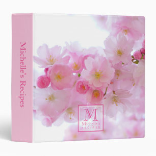 Pink Cherry Blossom Photo Monogrammed Recipes Binder