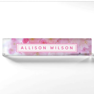 Pink Cherry Blossom Photo - Personalized Nameplate