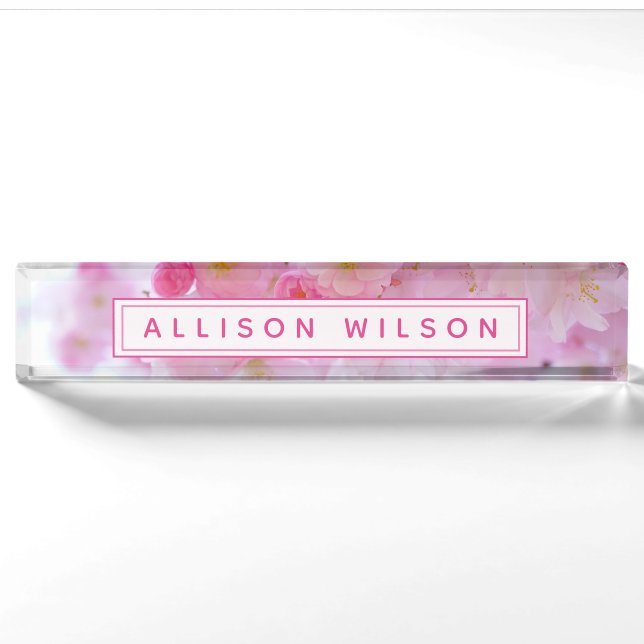 Pink Cherry Blossom Photo - Personalized Nameplate (Front)