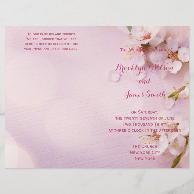 Pink Cherry Blossom Programmes de mariage Circulai (Devant)