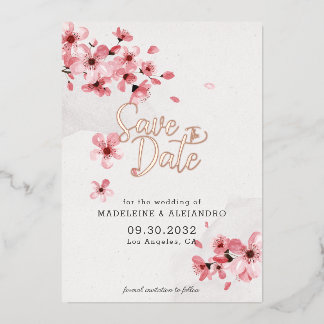 Pink cherry blossom romantic wedding Save the date