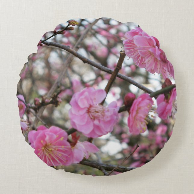 Pink Cherry Blossom / Sakura / サクラ（桜) Round Pillow (Front)