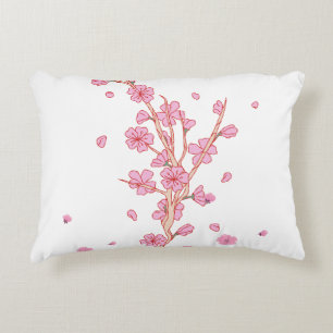 Pink Cherry Blossom Sakura Branch Art Accent Pillow
