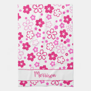 Pink cherry blossom sakura flower kitchen tow towel