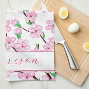 Pink cherry blossom sakura flower kitchen towel