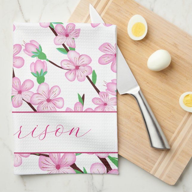 Pink cherry blossom sakura flower kitchen towel (Quarter Fold)