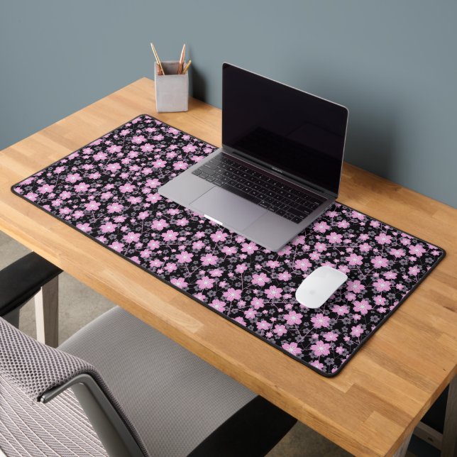 Pink Cherry Blossom Sakura Oriental Floral Pattern Desk Mat (Office 2)