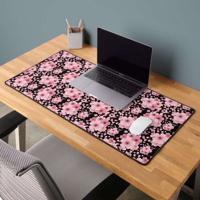 Pink Cherry Blossom Sakura Oriental Floral Pattern Desk Mat (Office 2)