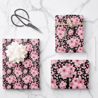 Pink Cherry Blossom Sakura Oriental Floral Pattern Wrapping Paper Sheet