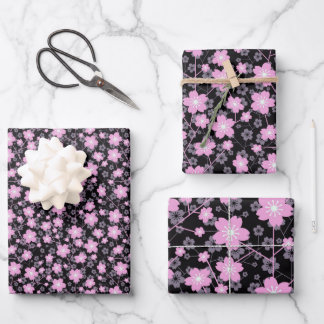 Pink Cherry Blossom Sakura Oriental Floral Pattern Wrapping Paper Sheet