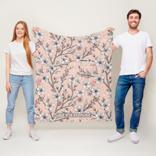 Pink Cherry Blossom Sakura Pattern on Pink (1) Fleece Blanket