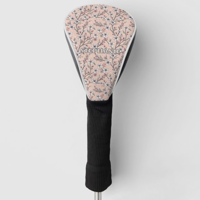 Pink Cherry Blossom Sakura Pattern on Pink (1) Golf Head Cover (Front)