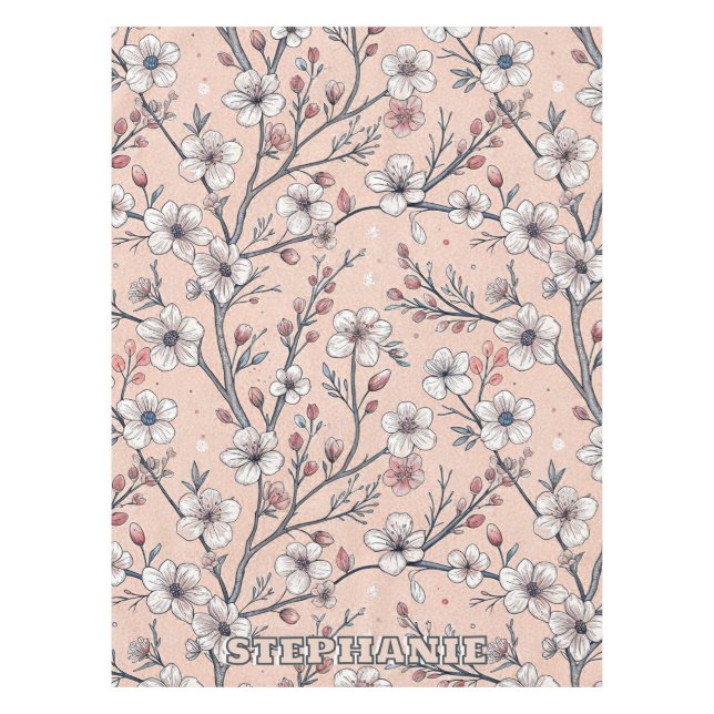 Pink Cherry Blossom Sakura Pattern on Pink (1) Tablecloth (Front)