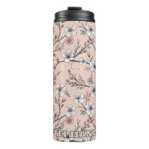 Pink Cherry Blossom Sakura Pattern on Pink (1) Thermal Tumbler