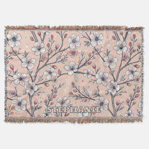 Pink Cherry Blossom Sakura Pattern on Pink (1) Throw Blanket