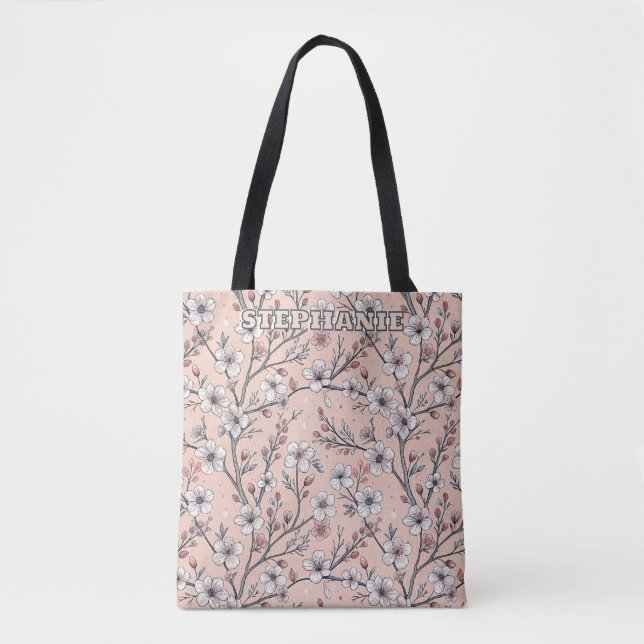 Pink Cherry Blossom Sakura Pattern on Pink (1) Tote Bag (Front)