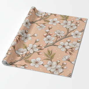 Pink Cherry Blossom Sakura Pattern on Pink (3) Wrapping Paper