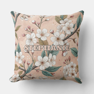 Pink Cherry Blossom Sakura Pattern on Pink (4) Throw Pillow