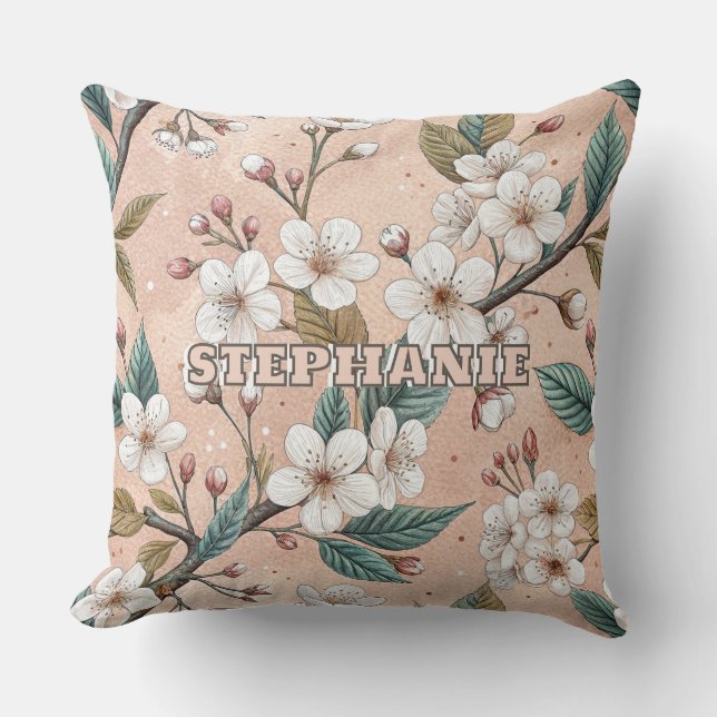 Pink Cherry Blossom Sakura Pattern on Pink (4) Throw Pillow (Front)