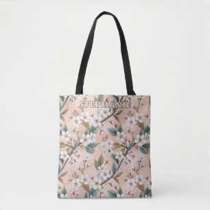 Pink Cherry Blossom Sakura Pattern on Pink (4) Tote Bag