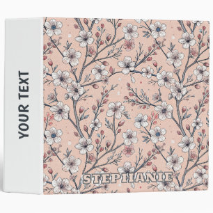 Pink Cherry Blossom Sakura Pattern on Pink Binder