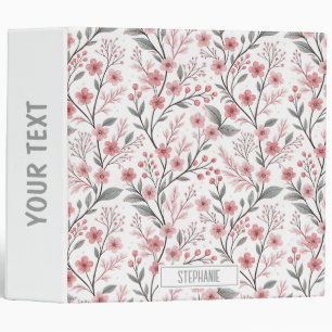 Pink Cherry Blossom Sakura Pattern on White (1) Binder