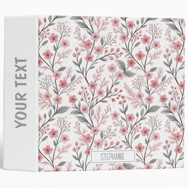 Pink Cherry Blossom Sakura Pattern on White (1) Binder (Front/Spine)